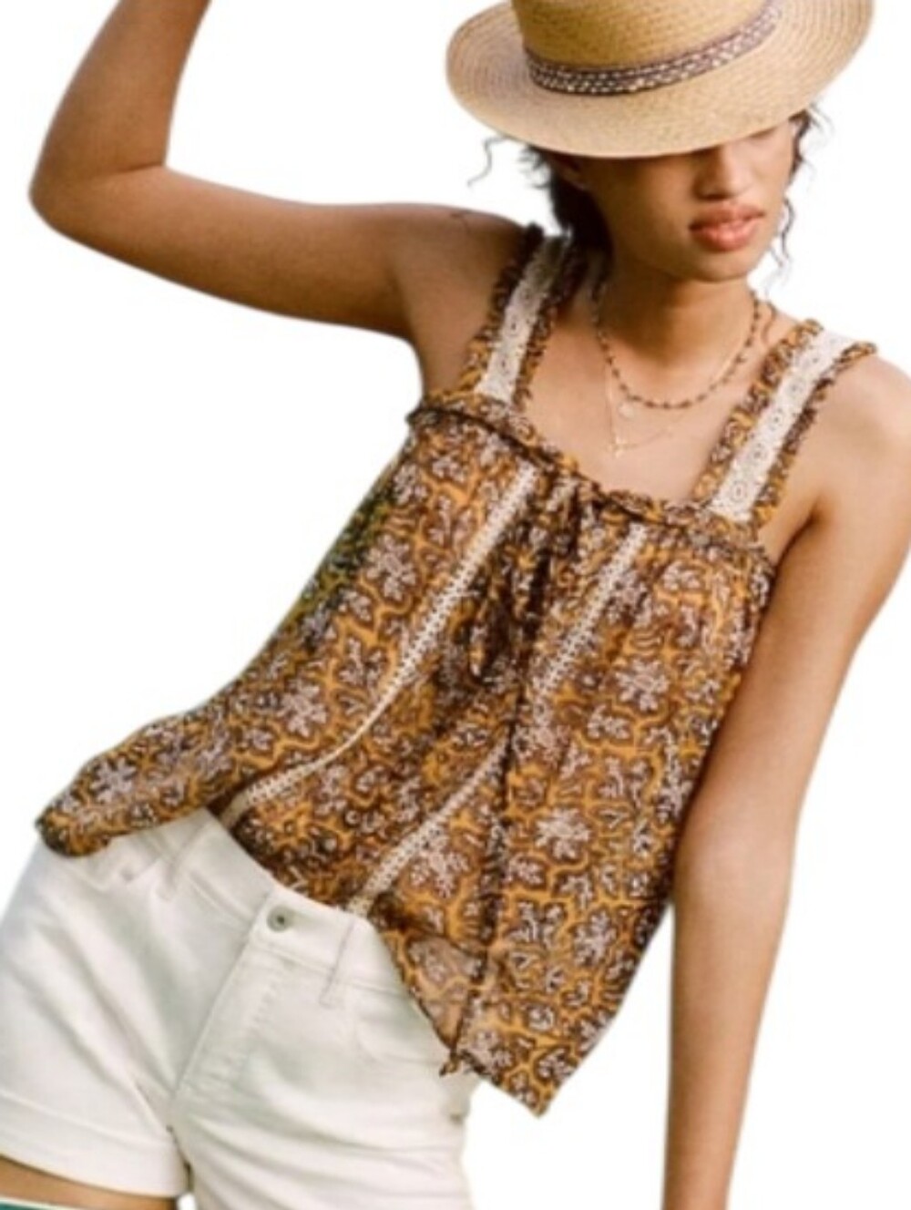 Anthropologie Bardot Floral Crochet-Trim Semi-SheerTop-NWT